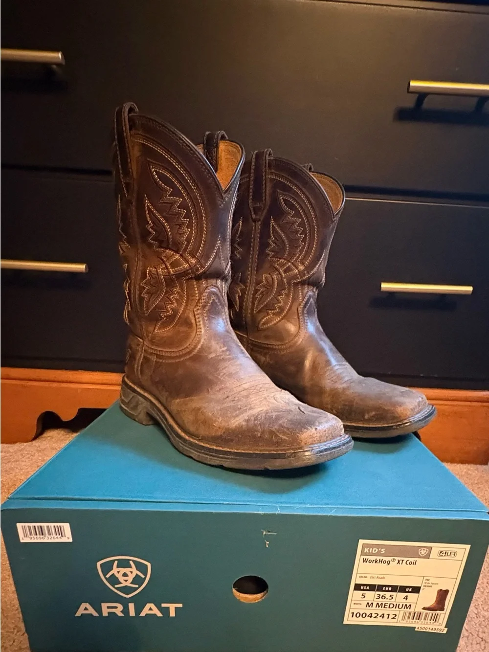 Ariat Brown Leather Western Boots with Embroidered Shaft
